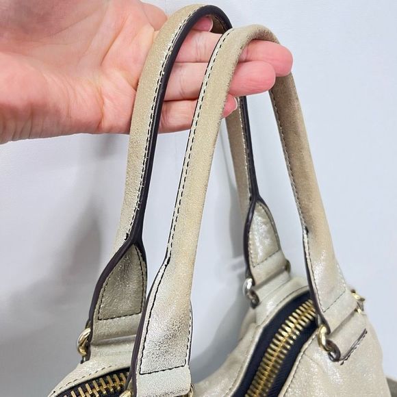 Aimee Kestenberg Tamitha Satchel Champagne Shimmer Gold Leather Hand Bag Large - Picture 6 of 15